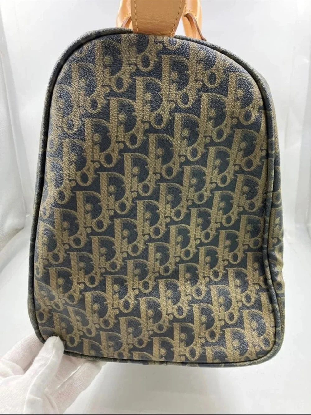 Dior Brown Monogram Satchel with Tan Leather Handles